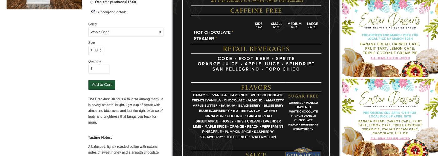 Viridian Coffee - Cache Menu