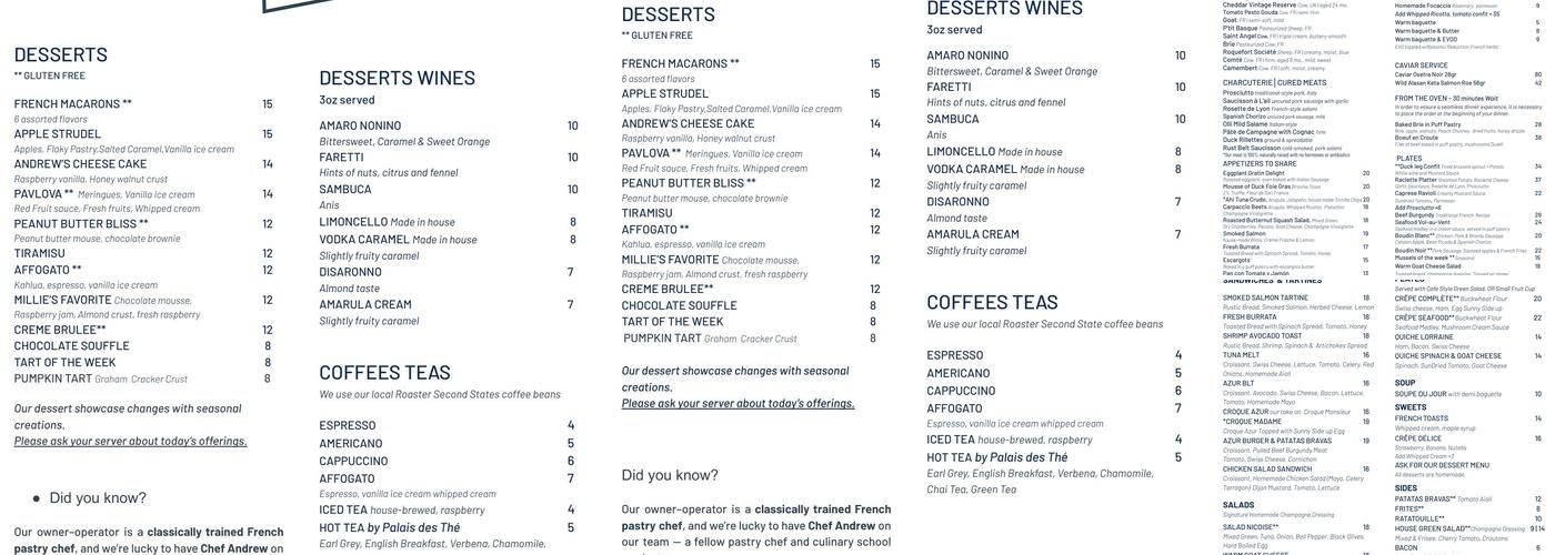 AZUR Menu