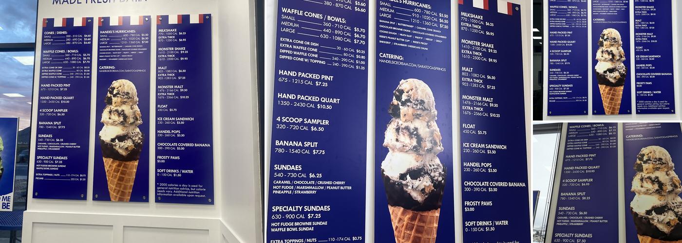 Handel's Homemade Ice Cream Menu