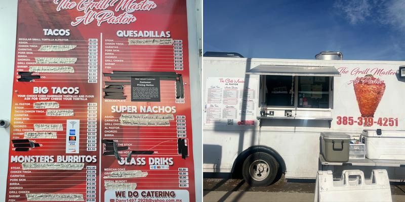 The grill master al pastor Food truck Menu