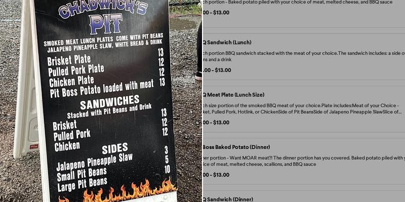 Chadwick’s Pit Menu