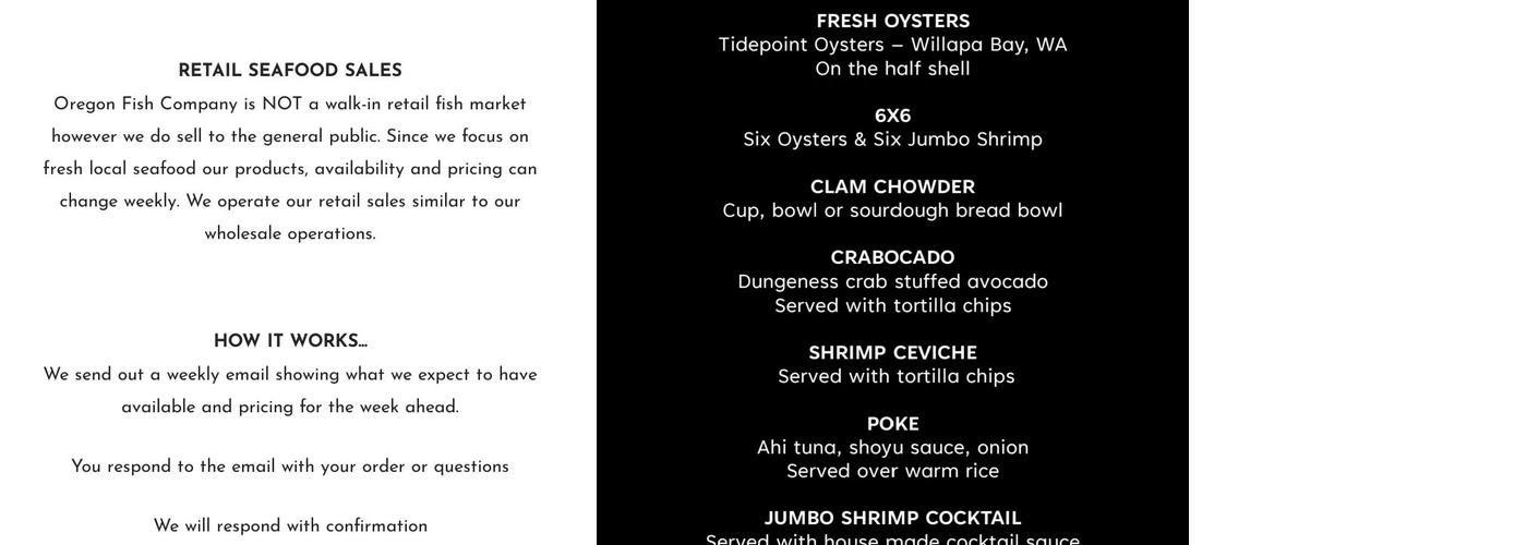 Oregon Fish Co. Menu