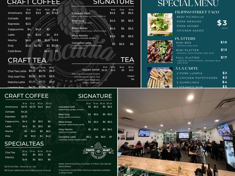 Cascadia Heights - Coffee, Beer, Cocktails Menu