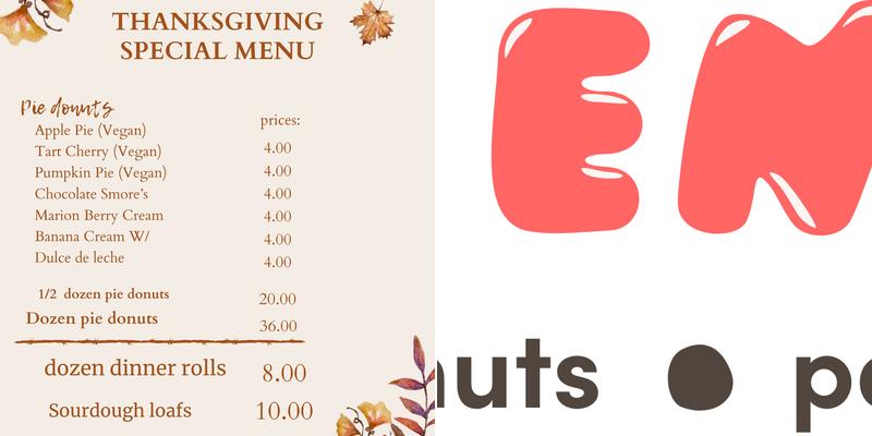 Dough Hook Bake Shop Menu