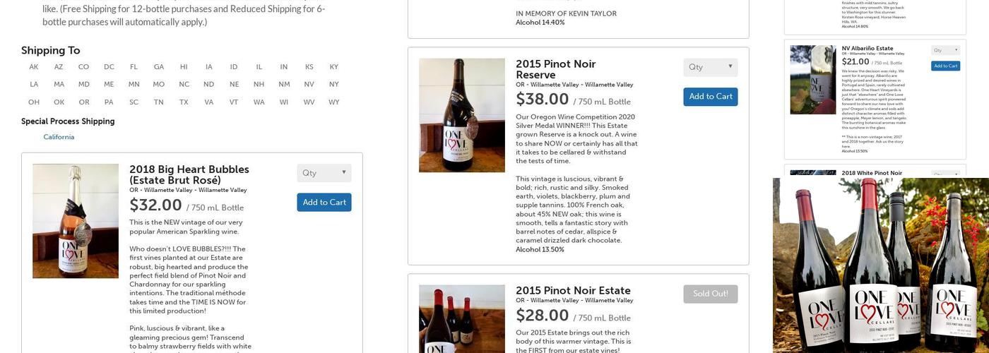 One Love Cellars Menu