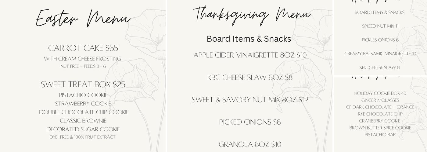 Kind Baking Co. Menu