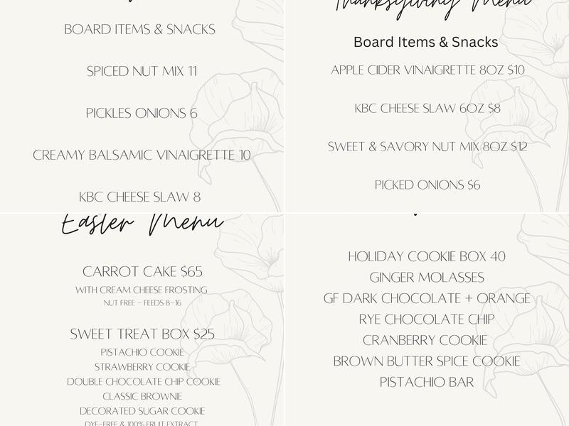 Kind Baking Co. Menu