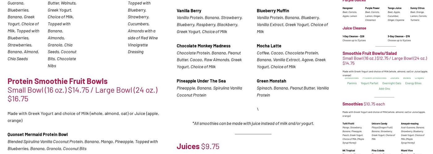 T's Vault Smoothie & Juice Bar Menu