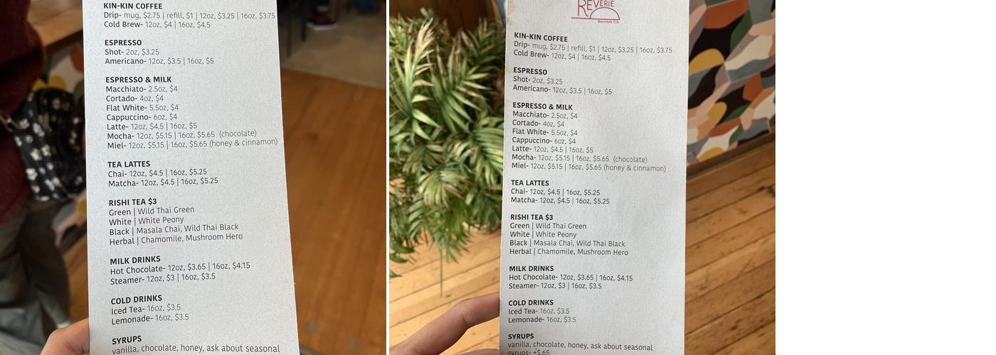 Reverie Baking Co. Menu