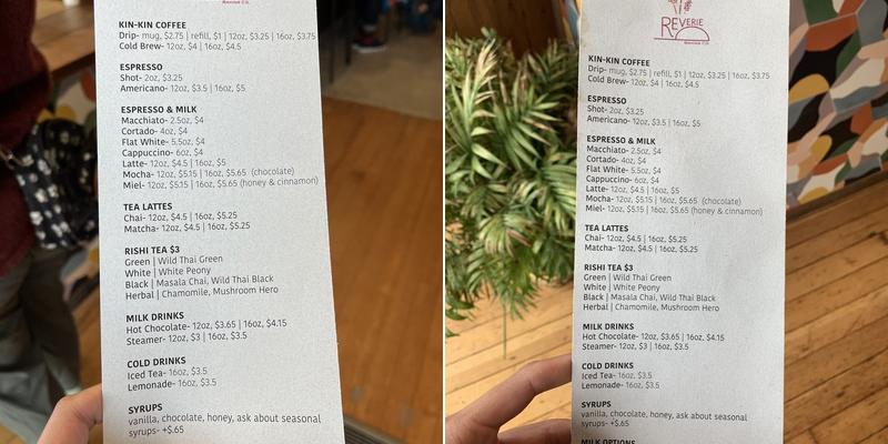 Reverie Baking Co. Menu