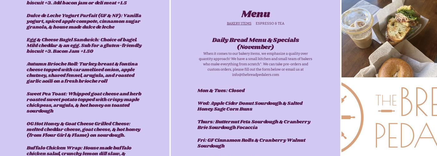 The Bread Pedalers Menu