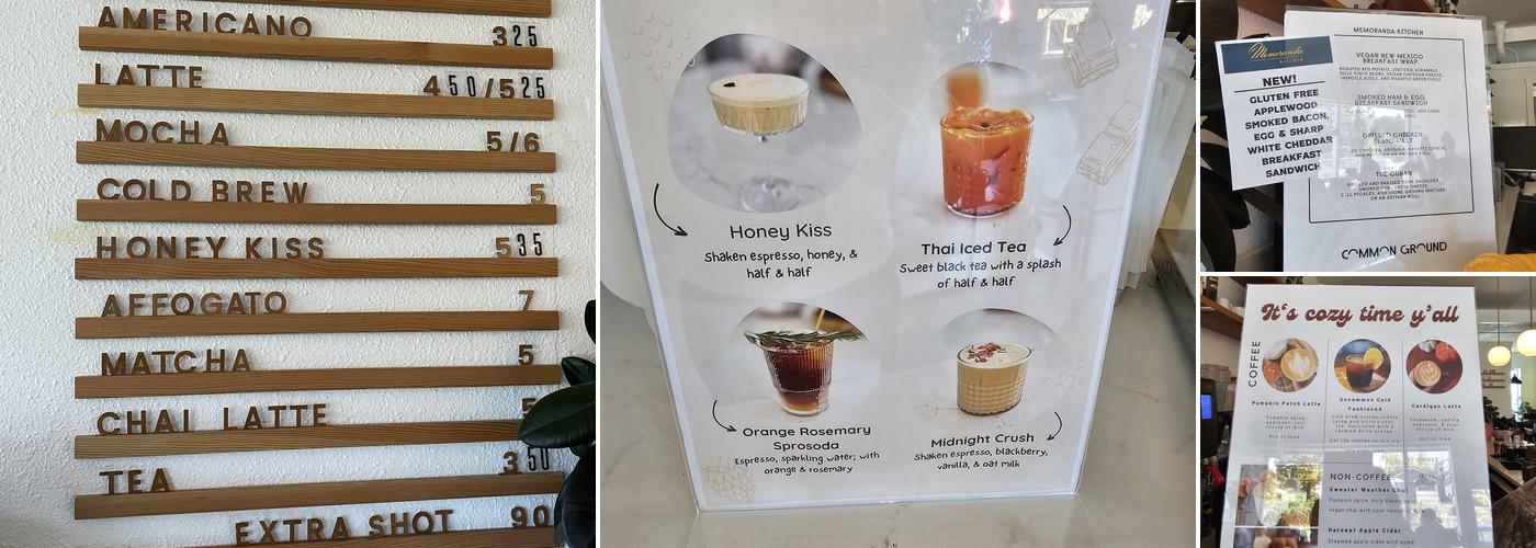 Common Ground Coffee Menu