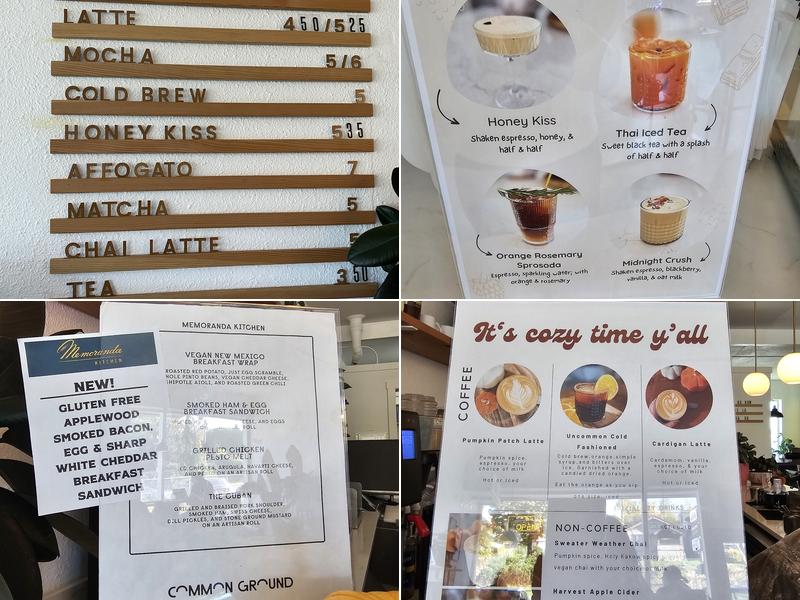 Common Ground Coffee Menu