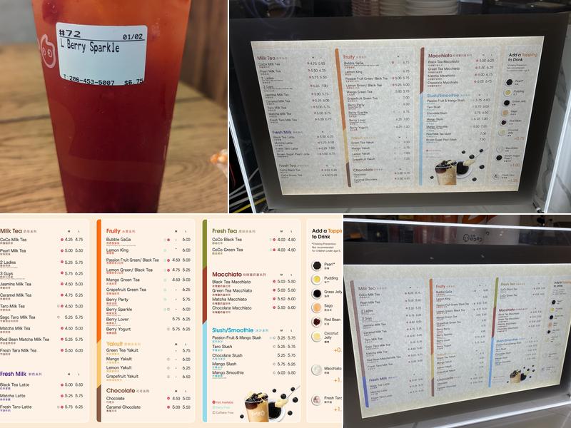 CoCo Bubble Tea Menu