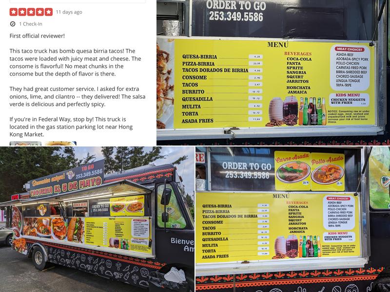 Taqueria El Cinco de Mayo Food Truck #4 Menu