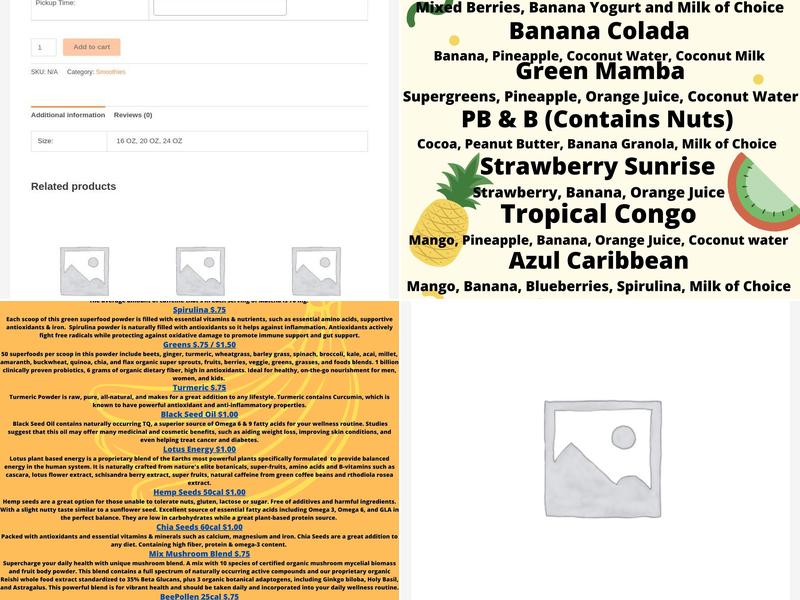 Blessed Smoothie and Juice Co Menu