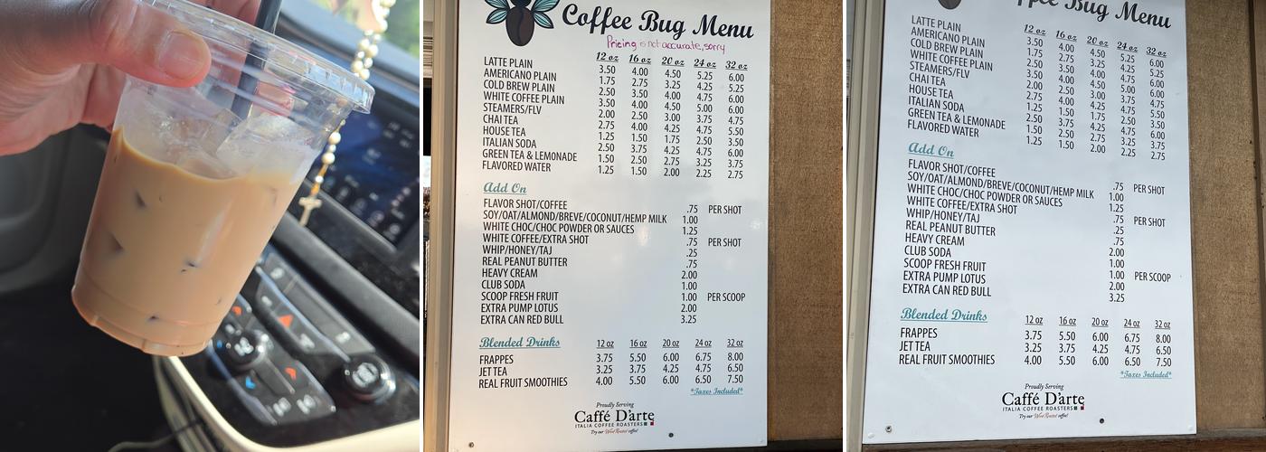 Coffee bug Menu