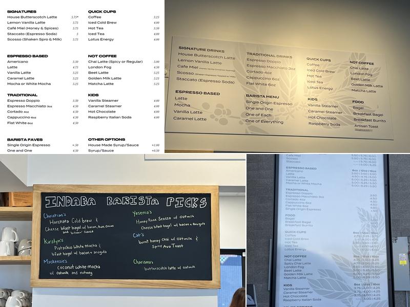 Indaba Coffee Menu
