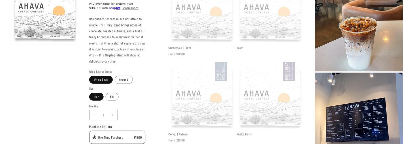 Ahava Coffee Co - Sandifur Menu