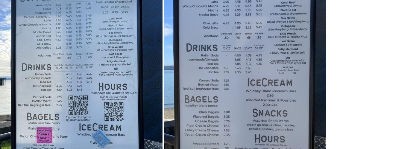 Salty Sea Coffee Menu