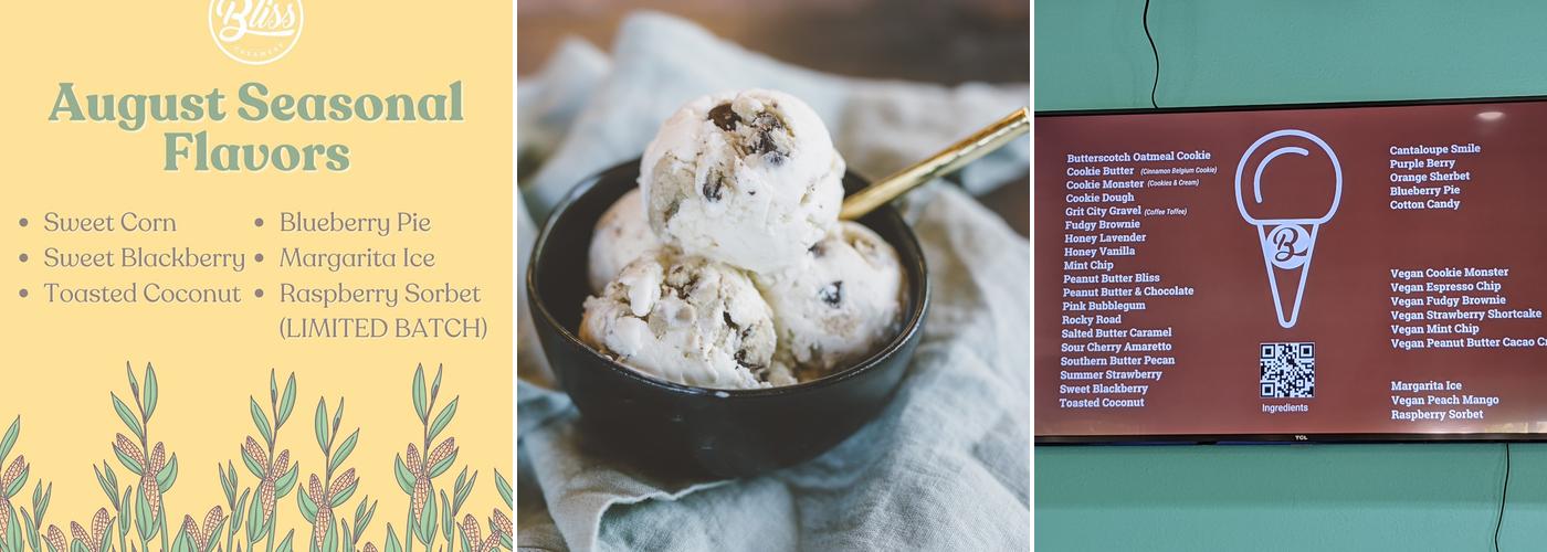 Bliss Small Batch Creamery Menu