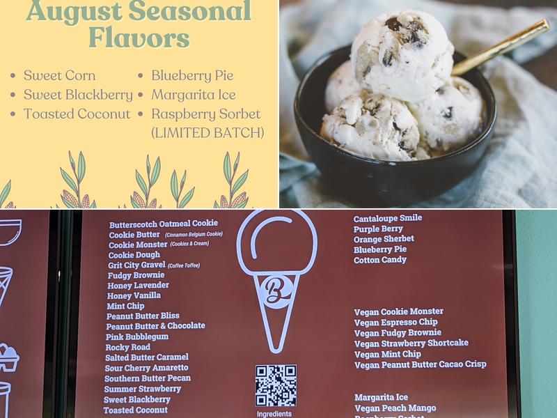 Bliss Small Batch Creamery Menu