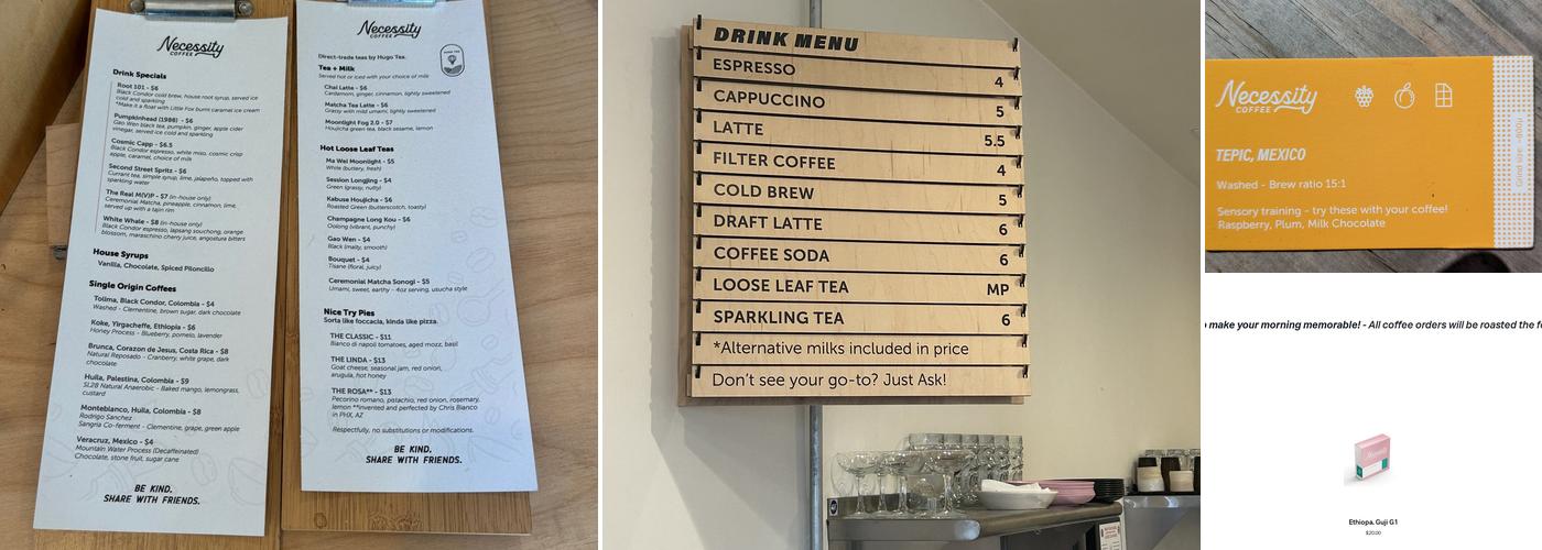 Necessity Coffee Menu