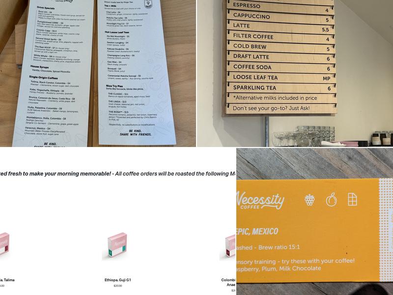 Necessity Coffee Menu