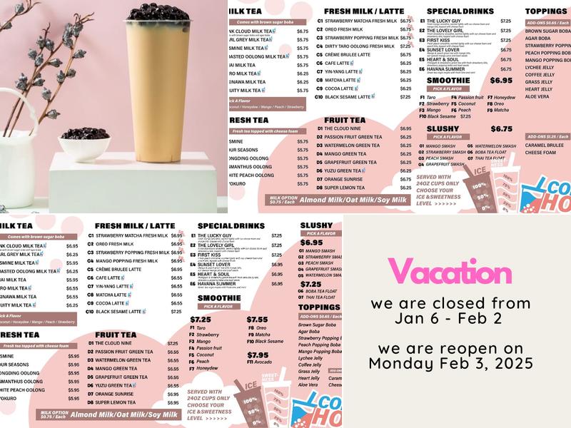 Pink Cloud Tea & More Menu