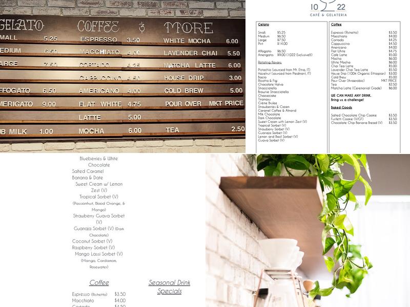 1022 Cafe & Gelateria Menu