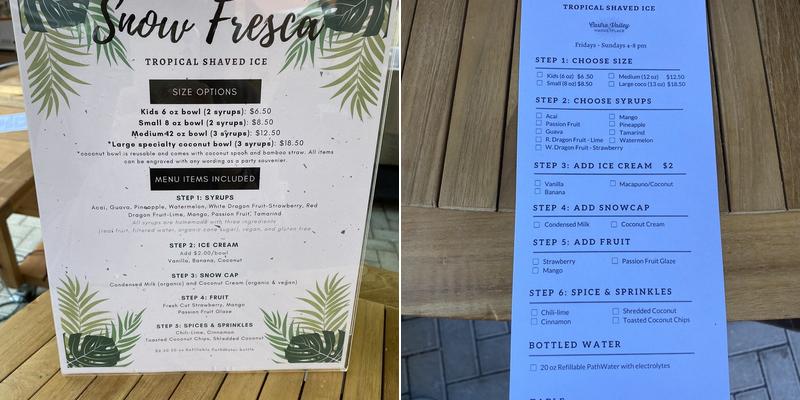 Snow Fresca Menu
