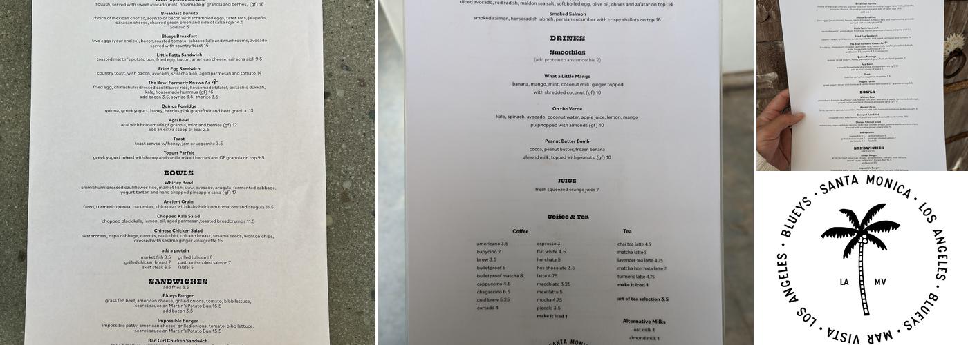 Blueys Mar Vista Menu