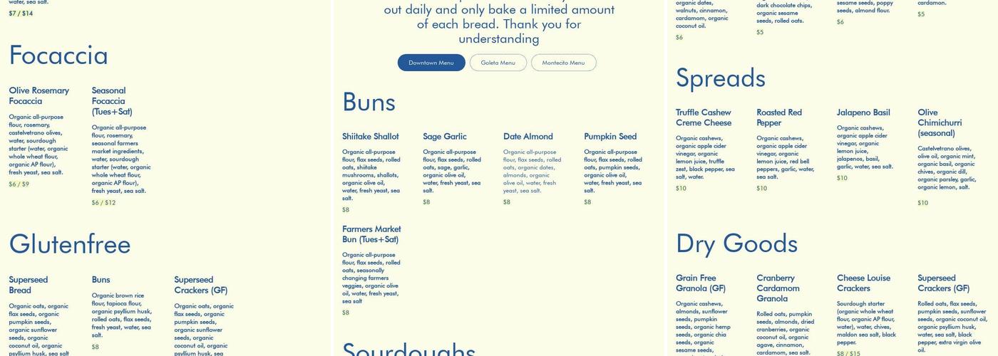 Oat Bakery - Goleta Menu