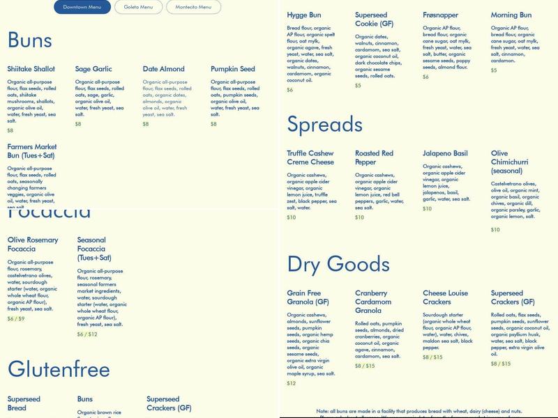 Oat Bakery - Goleta Menu