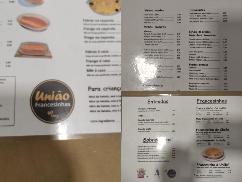 União, Francesinhas Menu