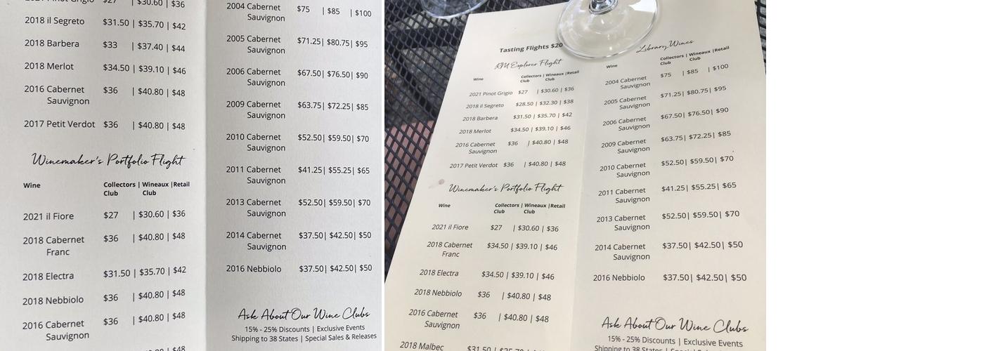 Rodrigue Molyneaux Winery Menu