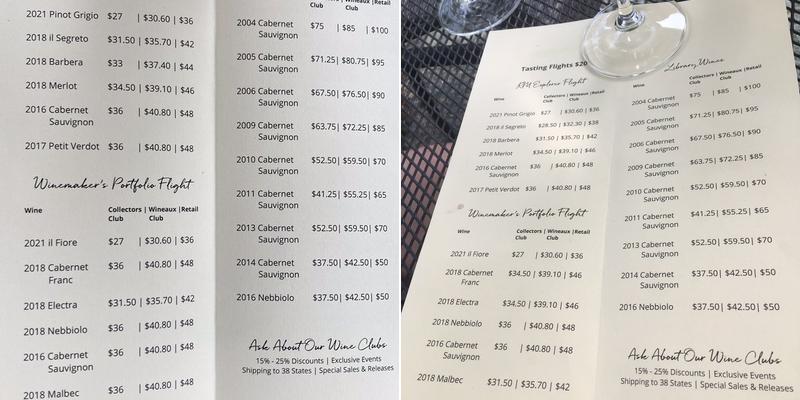 Rodrigue Molyneaux Winery Menu