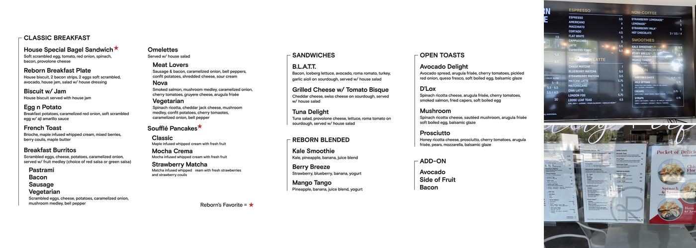Reborn Coffee Menu