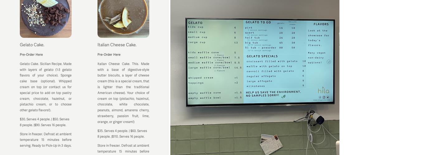 Hila Gelato Caffè Menu