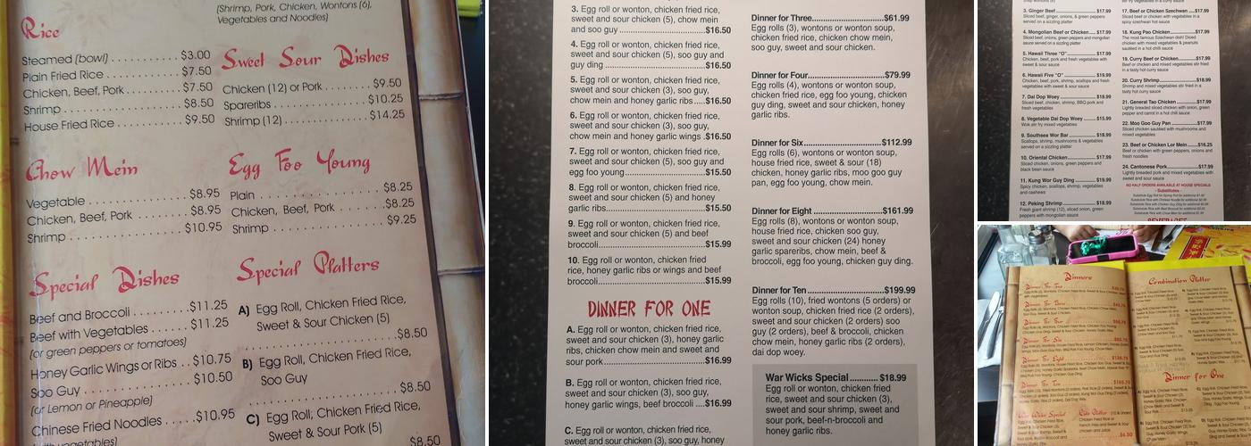 War Wick's Restaurant Menu