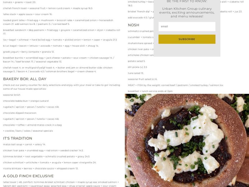 Gold Finch Modern Delicatessen Menu