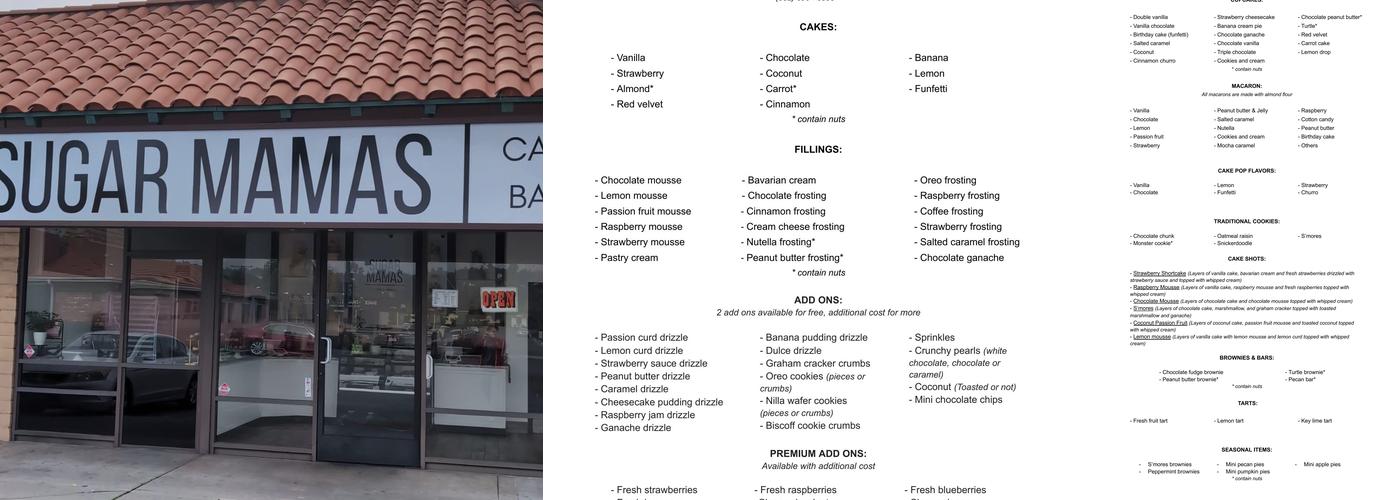 Sugar Mamas Cakes and Bakery Menu