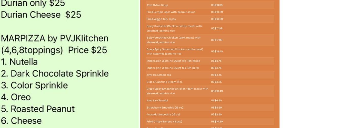 Paris Van Java Kitchen Menu