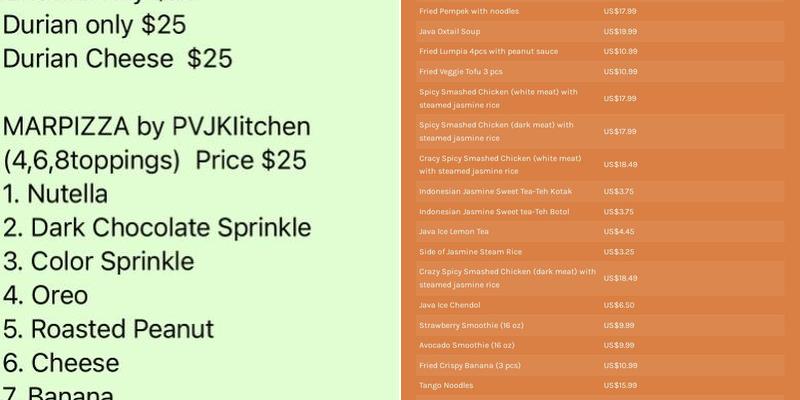 Paris Van Java Kitchen Menu