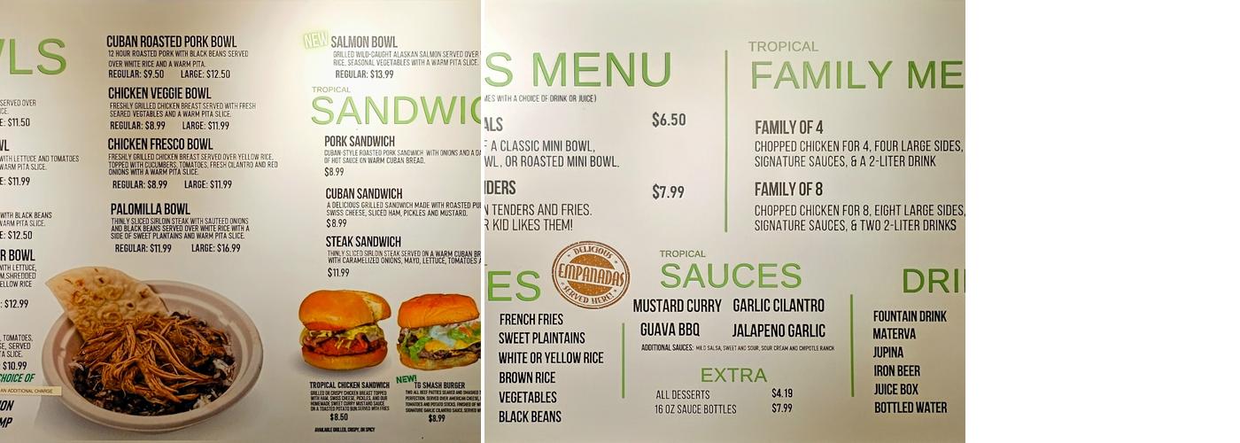 Tropical Grille Menu