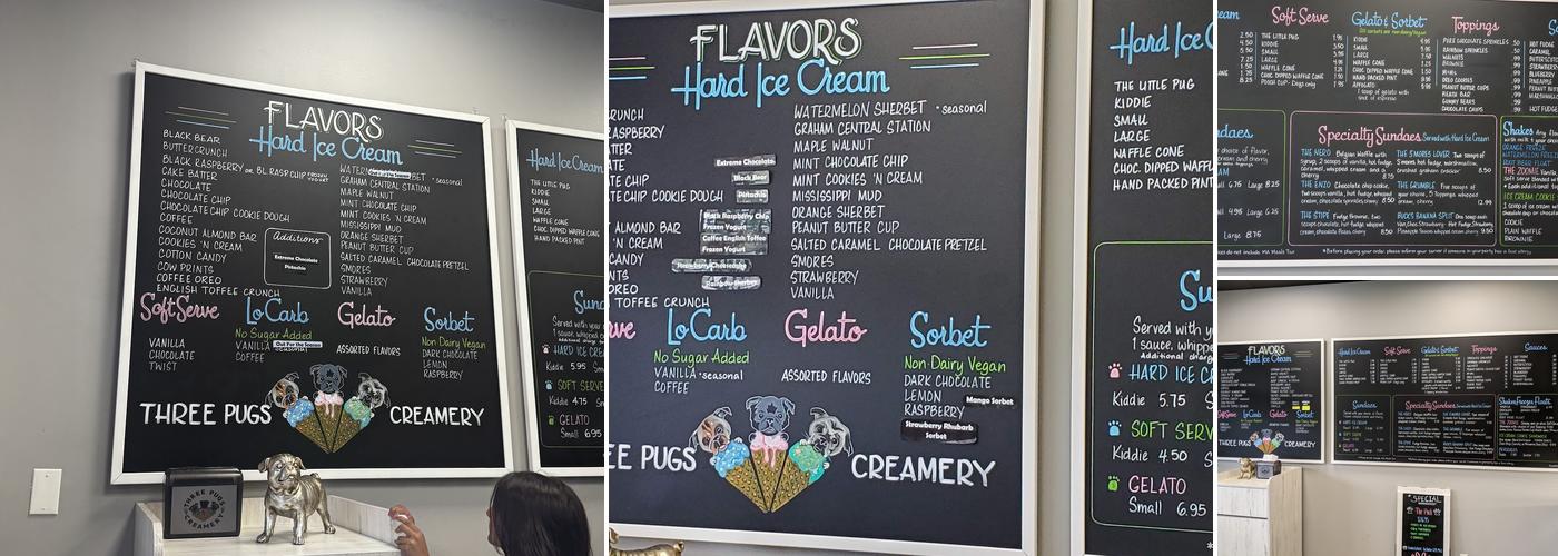 Three Pugs Creamery Menu