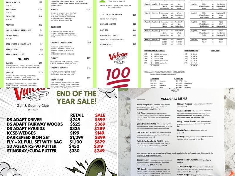 Golf VGCC Grill Restaurant Menu