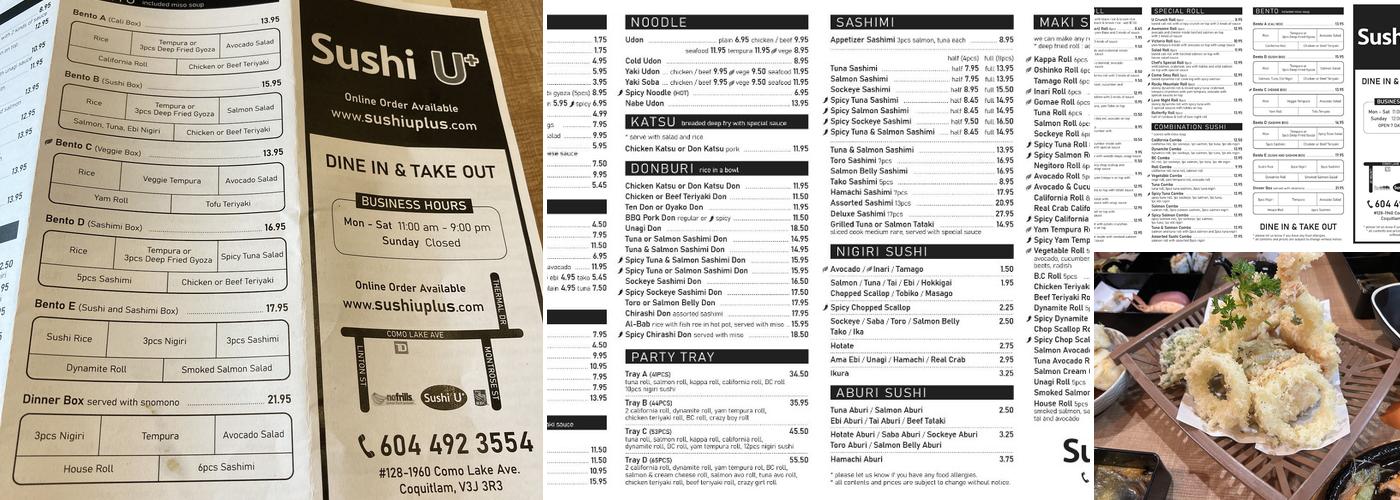 Sushi U+ (Plus) Menu