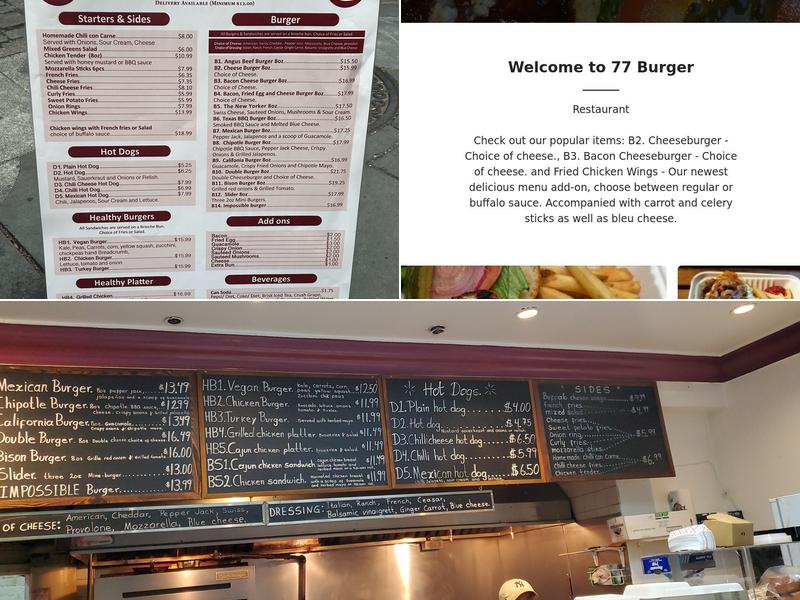 77 Burger Menu