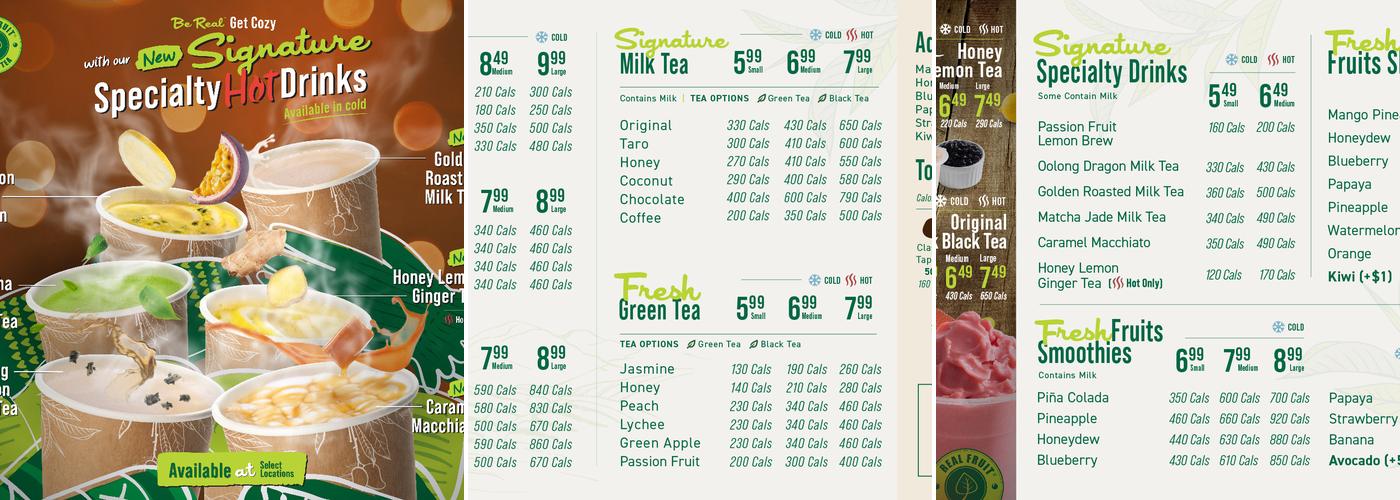 Real Fruit Bubble Tea Menu